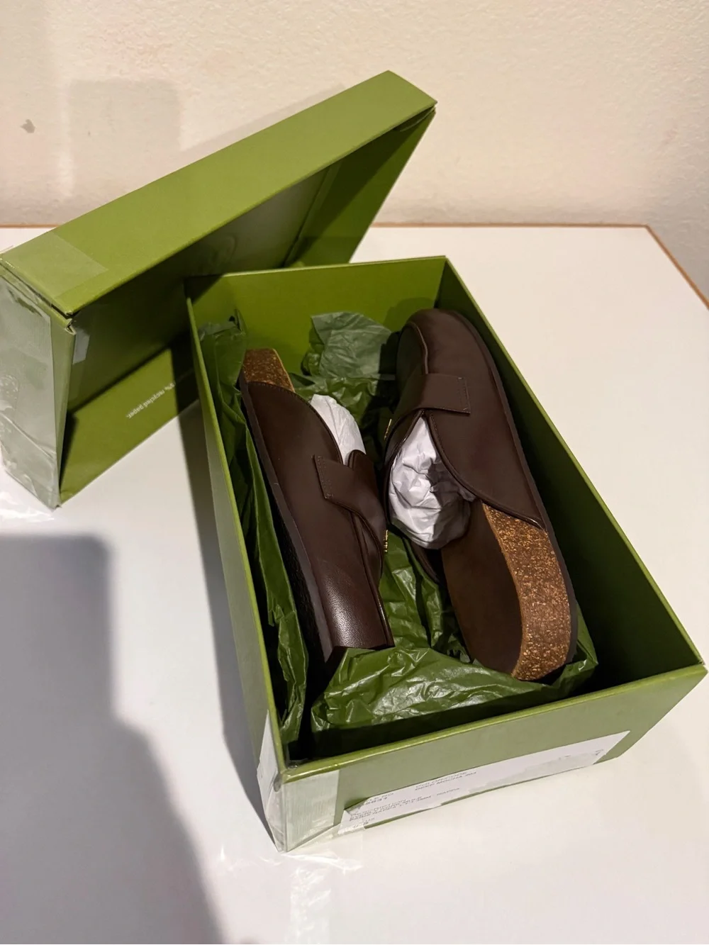 Tory Burch Everly cork leather mules deep mocha brown size 6.5 like new w/box